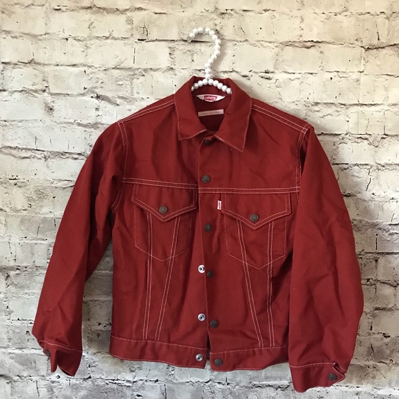 maroon colour denim jacket